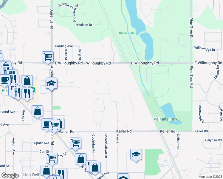 map of restaurants, bars, coffee shops, grocery stores, and more near 2446 Sharptail Lane in Delhi charter Township