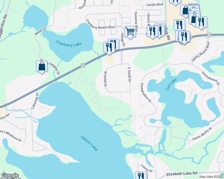 map of restaurants, bars, coffee shops, grocery stores, and more near 669 Robar Circle in White Lake charter Township