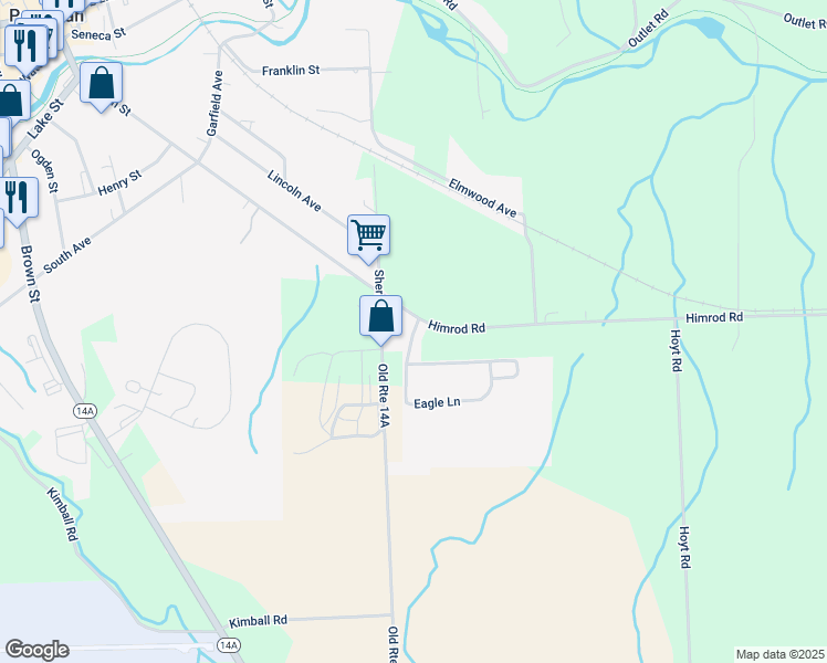 map of restaurants, bars, coffee shops, grocery stores, and more near 2001 Himrod Road in Penn Yan