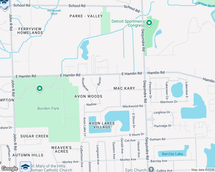 map of restaurants, bars, coffee shops, grocery stores, and more near 1676 East Hamlin Road in Rochester Hills
