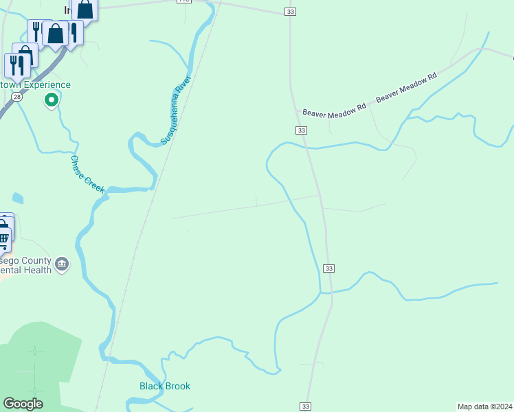 map of restaurants, bars, coffee shops, grocery stores, and more near County Highway 33 West in Cooperstown