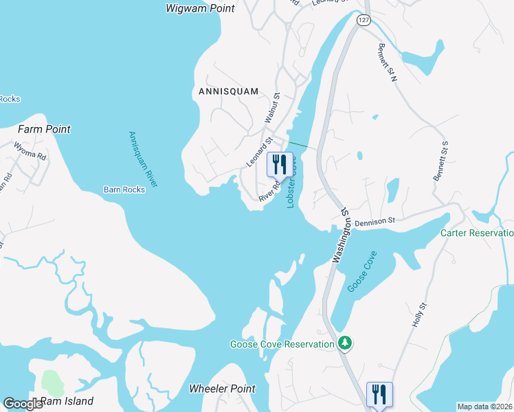 map of restaurants, bars, coffee shops, grocery stores, and more near 15 River Road in Gloucester