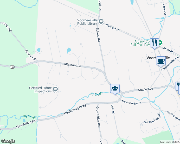 map of restaurants, bars, coffee shops, grocery stores, and more near 40 Altamont Road in Voorheesville