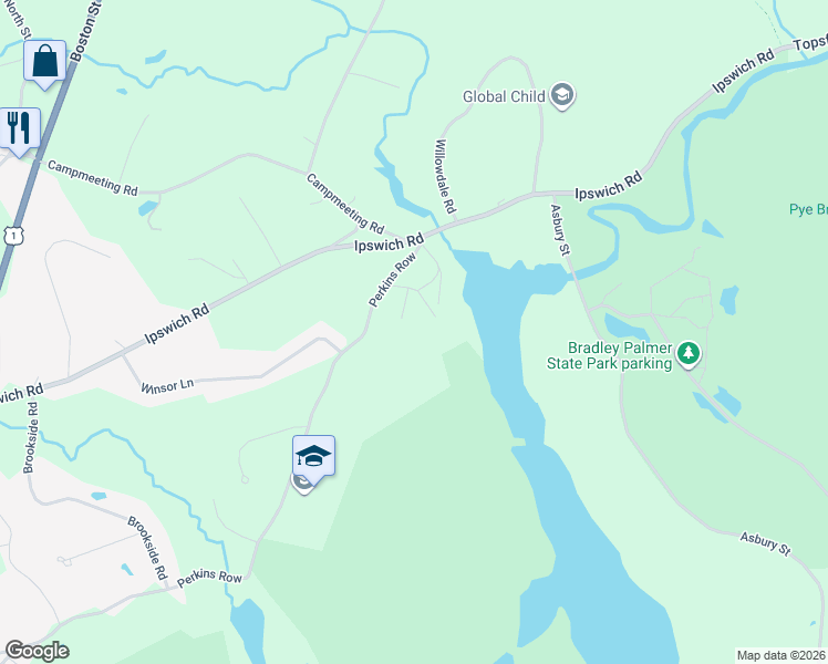 map of restaurants, bars, coffee shops, grocery stores, and more near 333 Perkins Row in Topsfield