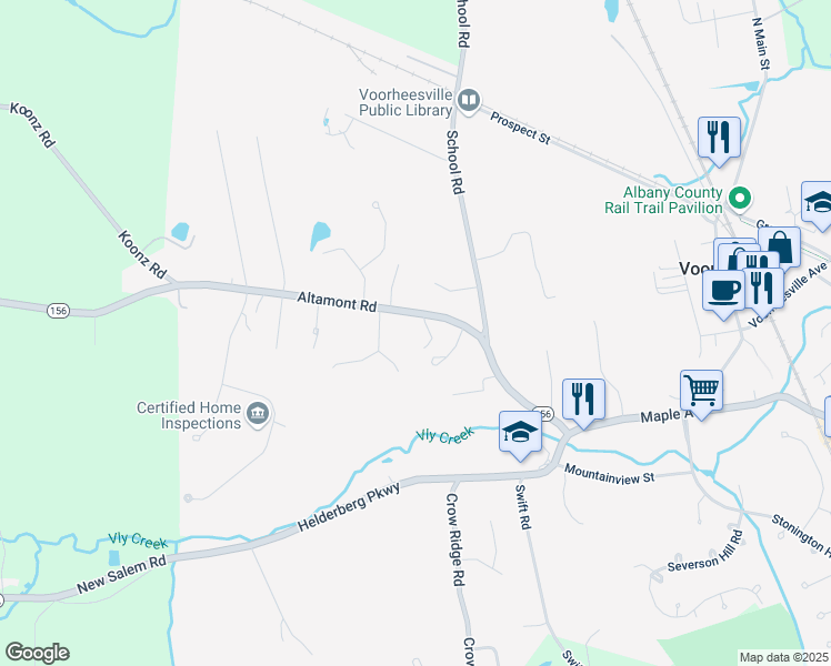 map of restaurants, bars, coffee shops, grocery stores, and more near 40 Altamont Road in Voorheesville