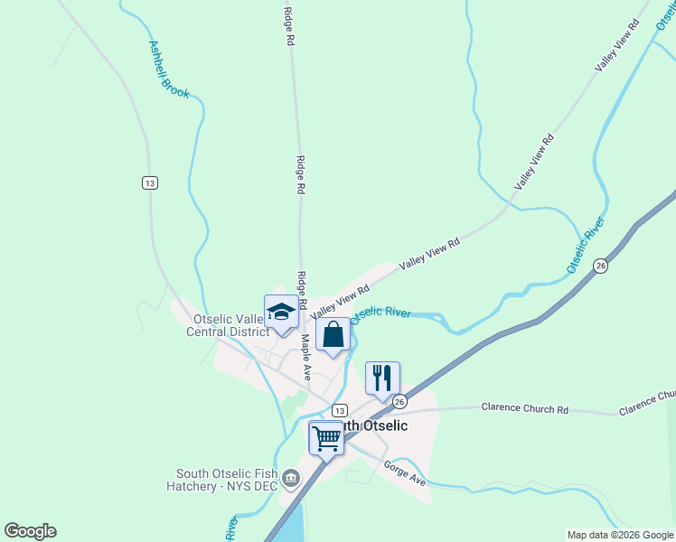 map of restaurants, bars, coffee shops, grocery stores, and more near 124 Ridge Rd in South Otselic