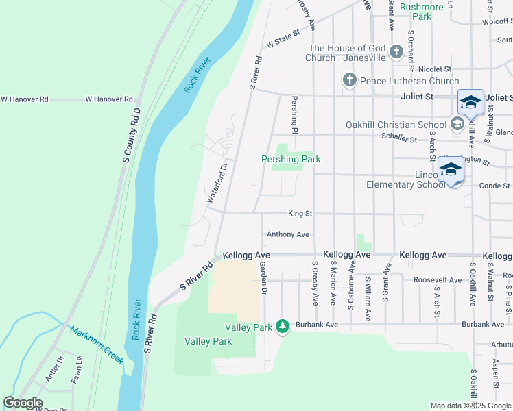map of restaurants, bars, coffee shops, grocery stores, and more near 1847 Garden Drive in Janesville