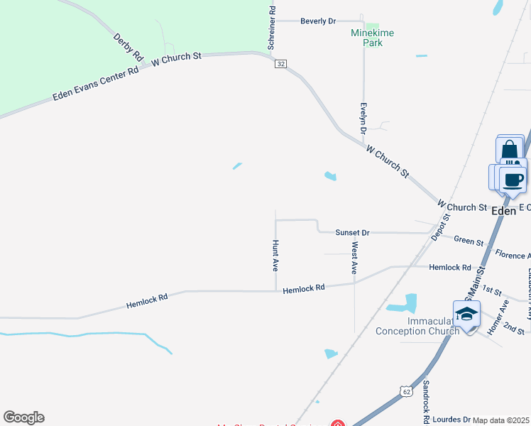 map of restaurants, bars, coffee shops, grocery stores, and more near 8586 Hunt Avenue in Eden