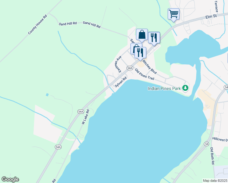 map of restaurants, bars, coffee shops, grocery stores, and more near 2547 New York 54A in Penn Yan