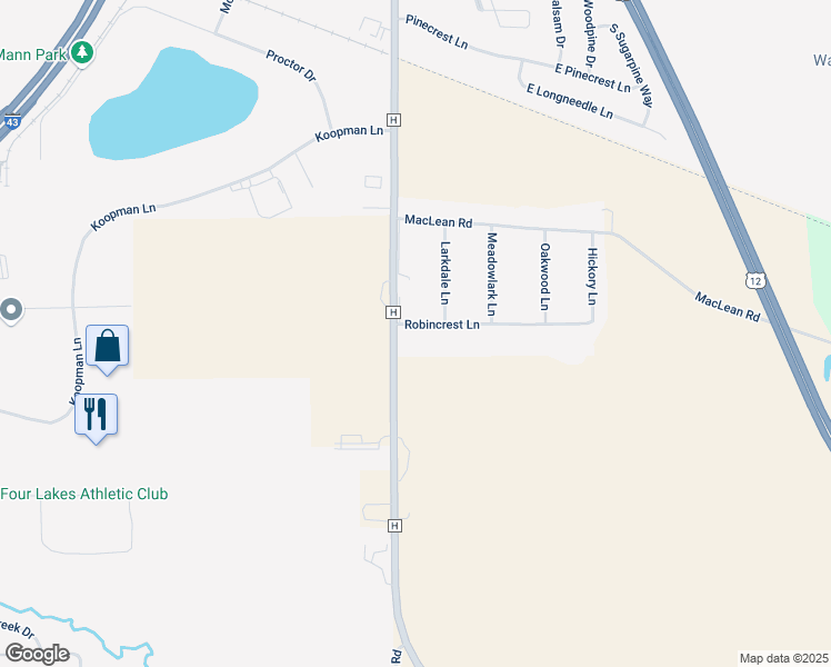 map of restaurants, bars, coffee shops, grocery stores, and more near 1009 Robincrest Lane in Elkhorn