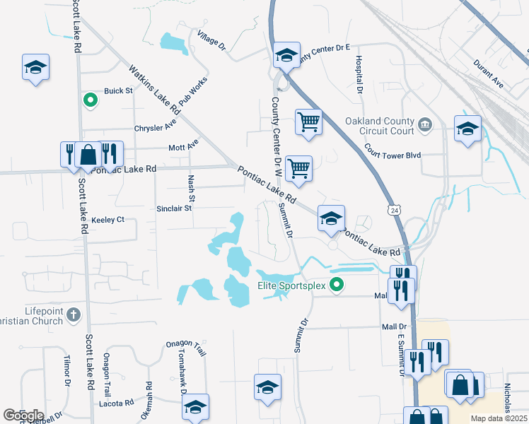 map of restaurants, bars, coffee shops, grocery stores, and more near 866 Alpha Parkway West in Oakland County