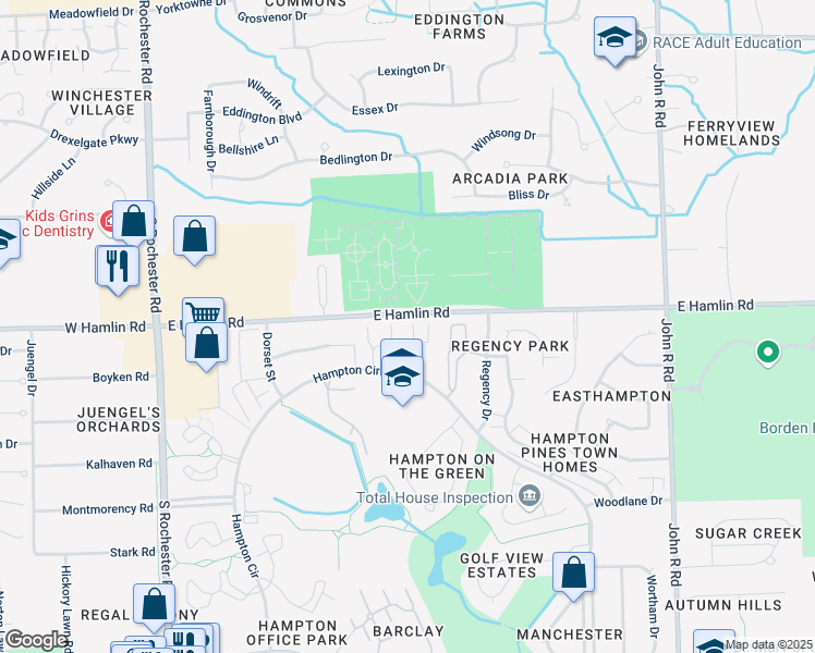 map of restaurants, bars, coffee shops, grocery stores, and more near 541 Yorkshire Drive in Rochester Hills
