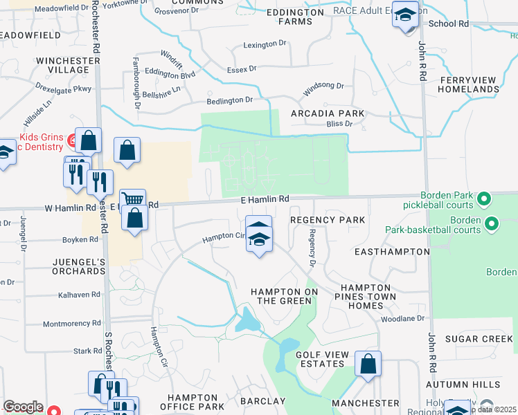 map of restaurants, bars, coffee shops, grocery stores, and more near 541 Yorkshire Drive in Rochester Hills