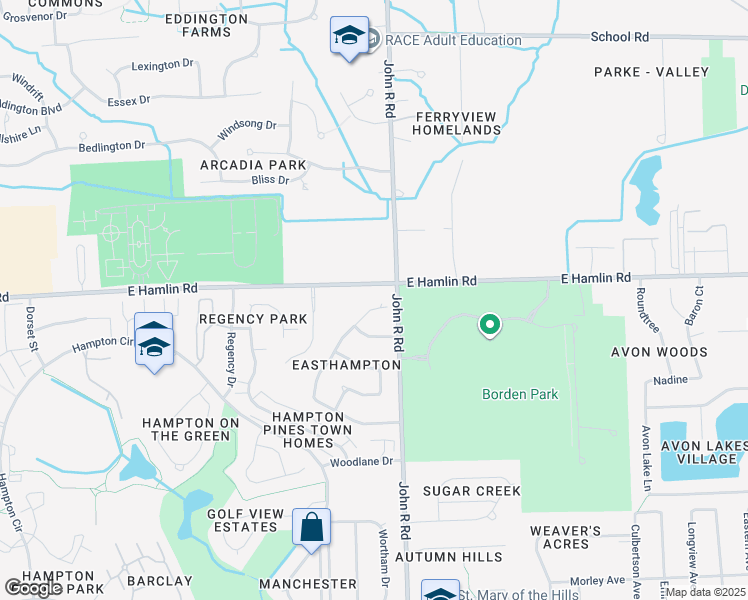 map of restaurants, bars, coffee shops, grocery stores, and more near 2026 Wentworth Drive in Rochester Hills