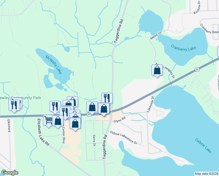 map of restaurants, bars, coffee shops, grocery stores, and more near 625 Teggerdine Road in White Lake charter Township