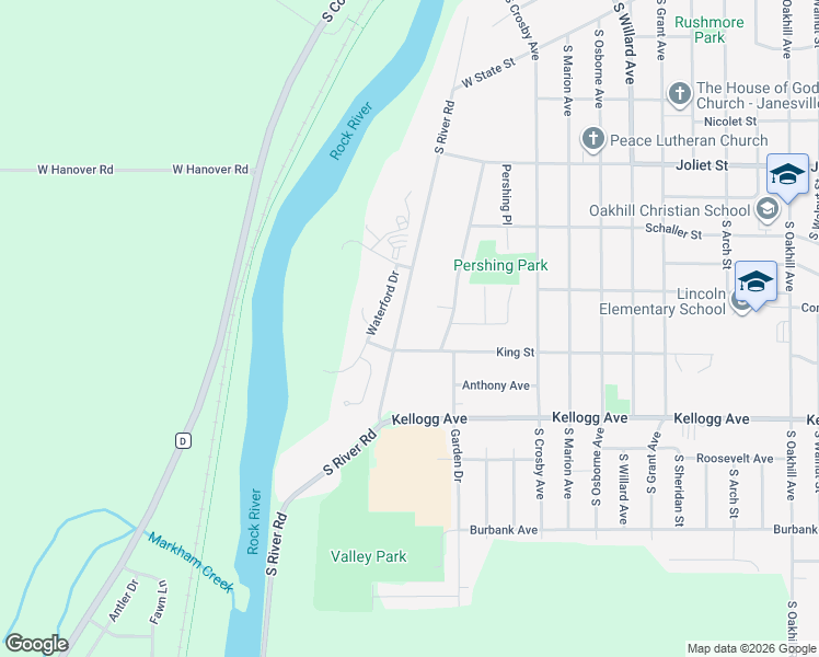 map of restaurants, bars, coffee shops, grocery stores, and more near 1837 South River Road in Janesville