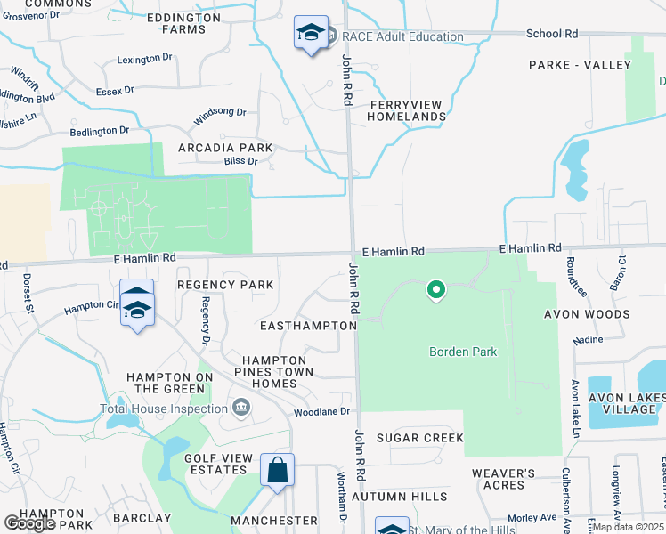 map of restaurants, bars, coffee shops, grocery stores, and more near 2026 Wentworth Drive in Rochester Hills