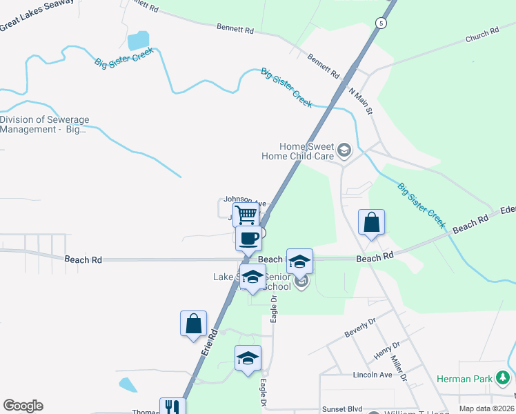 map of restaurants, bars, coffee shops, grocery stores, and more near 943 Johnson Avenue in Angola