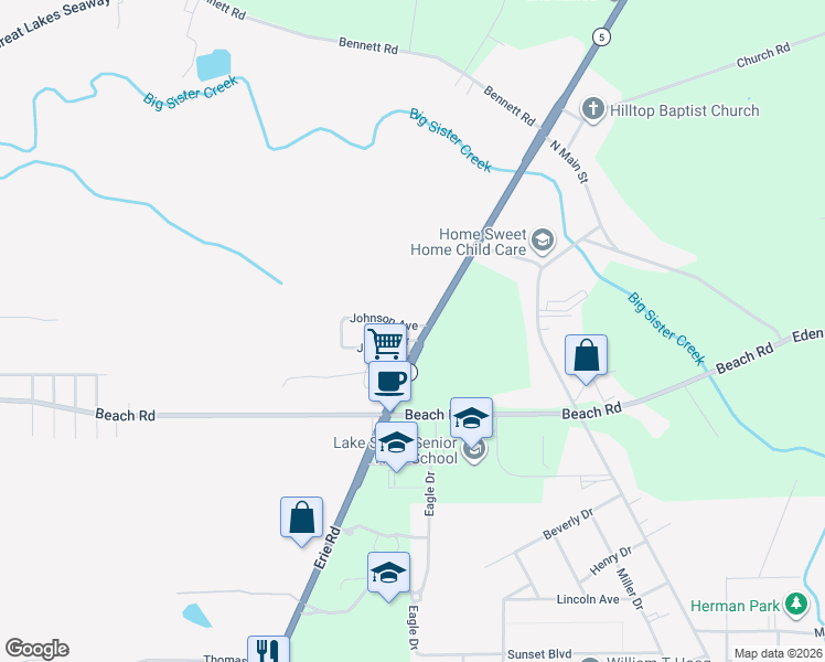 map of restaurants, bars, coffee shops, grocery stores, and more near 943 Johnson Avenue in Angola