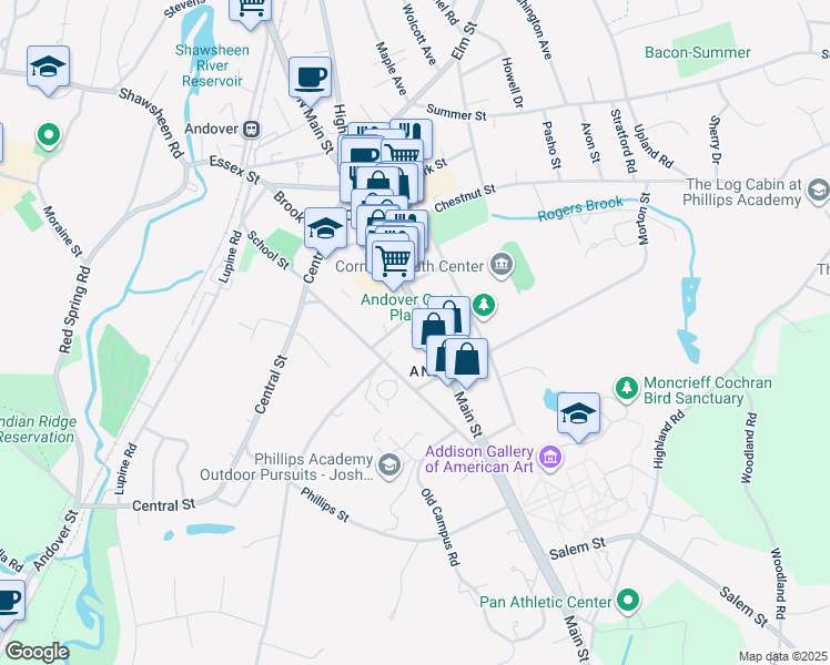 map of restaurants, bars, coffee shops, grocery stores, and more near 8 Locke Street in Andover