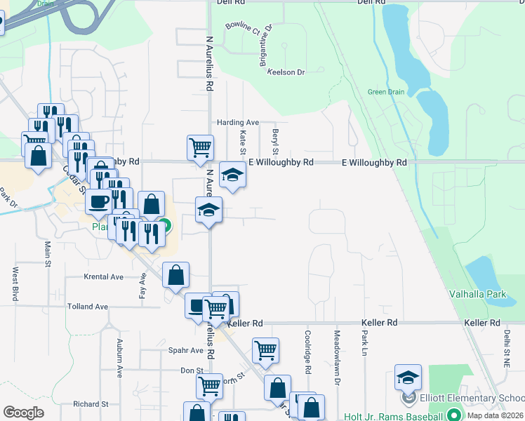 map of restaurants, bars, coffee shops, grocery stores, and more near 4462 Cricket Ridge Drive in Delhi charter Township