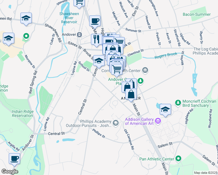 map of restaurants, bars, coffee shops, grocery stores, and more near 41 School Street in Andover