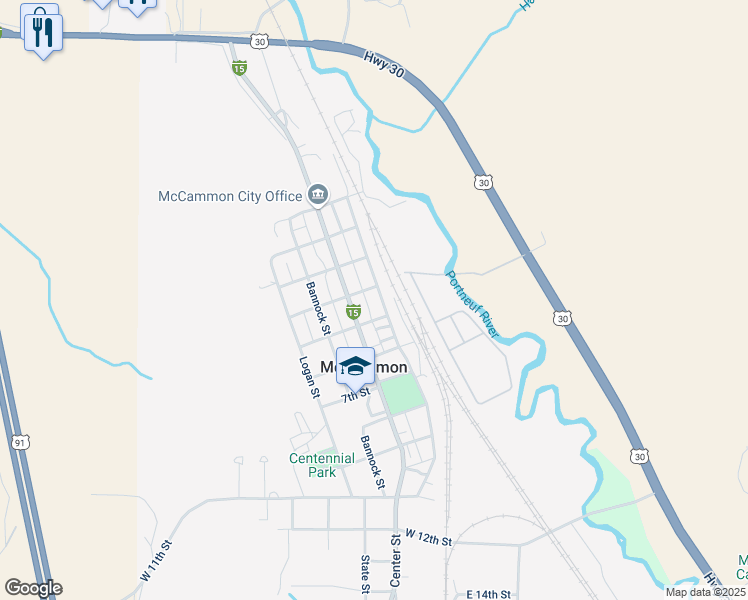 map of restaurants, bars, coffee shops, grocery stores, and more near 403 Front Street in McCammon