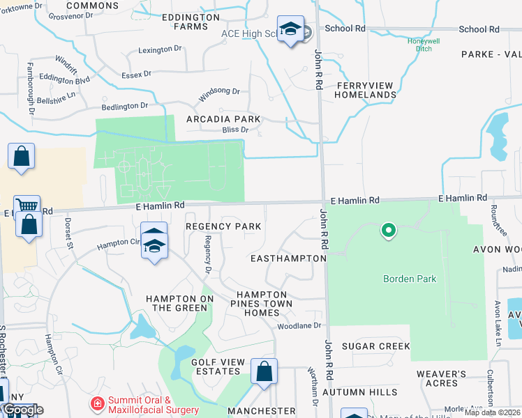 map of restaurants, bars, coffee shops, grocery stores, and more near 2008 Somerville Road in Rochester Hills