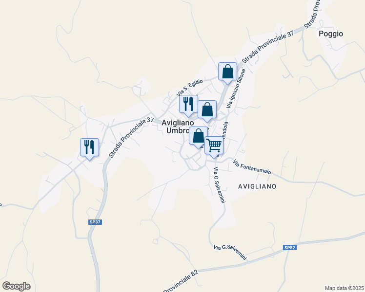 map of restaurants, bars, coffee shops, grocery stores, and more near 20 Via della Torre in Avigliano Umbro