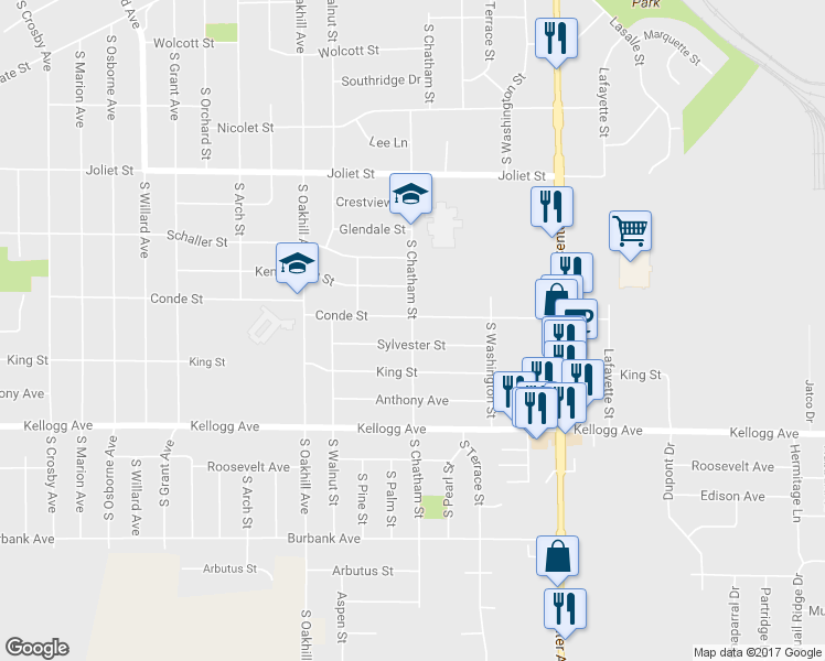 map of restaurants, bars, coffee shops, grocery stores, and more near 1814 South Chatham Street in Janesville