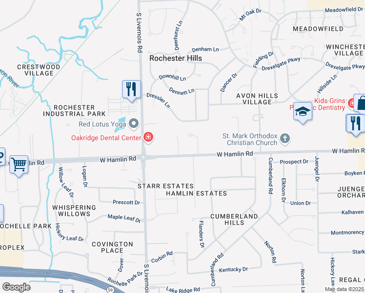 map of restaurants, bars, coffee shops, grocery stores, and more near 1971 Rosati Court in Rochester