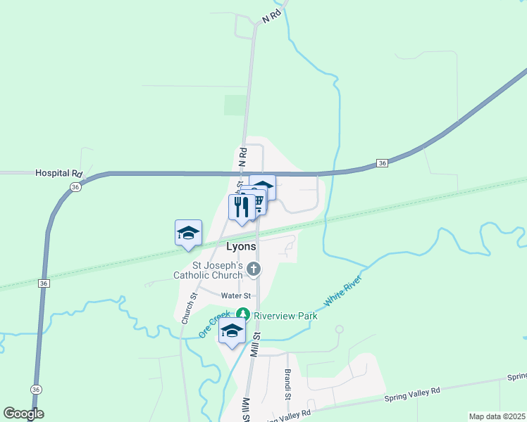 map of restaurants, bars, coffee shops, grocery stores, and more near in Lyons