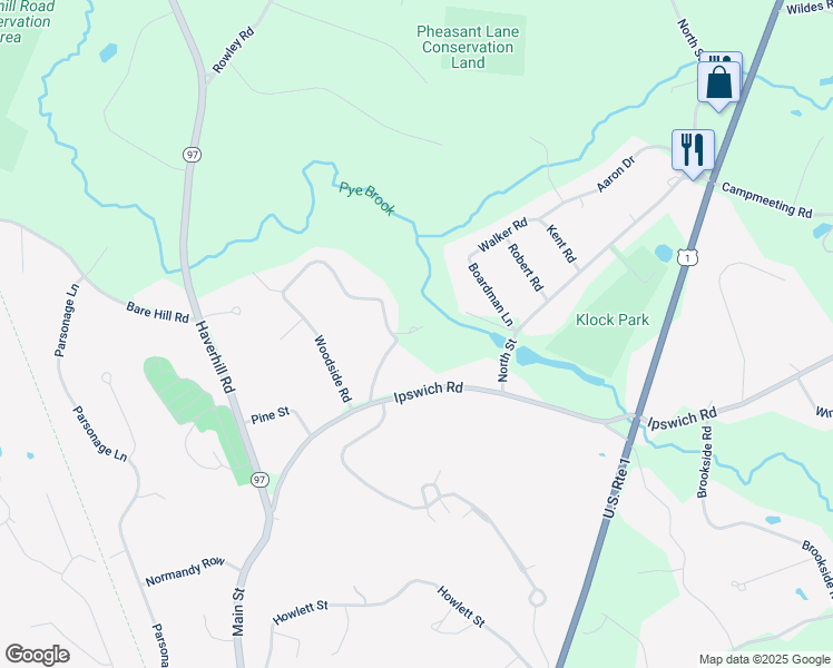 map of restaurants, bars, coffee shops, grocery stores, and more near 15 Mansion Drive in Topsfield
