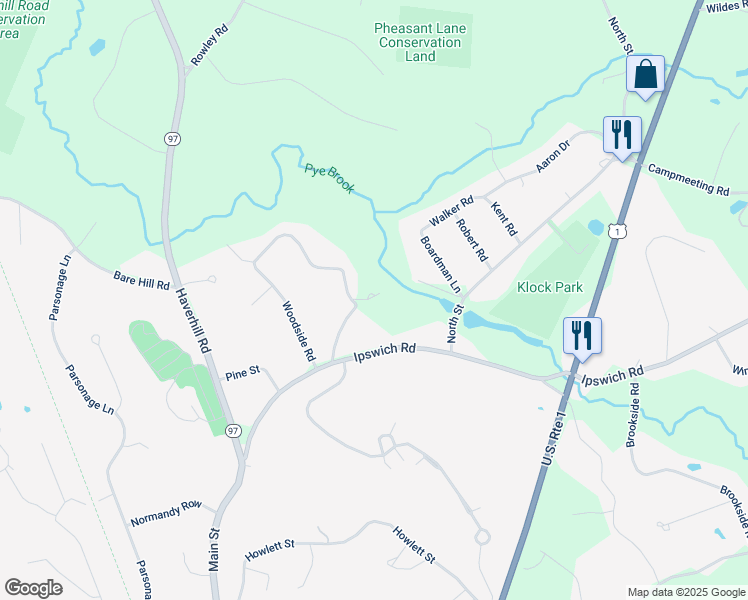 map of restaurants, bars, coffee shops, grocery stores, and more near 15 Mansion Drive in Topsfield
