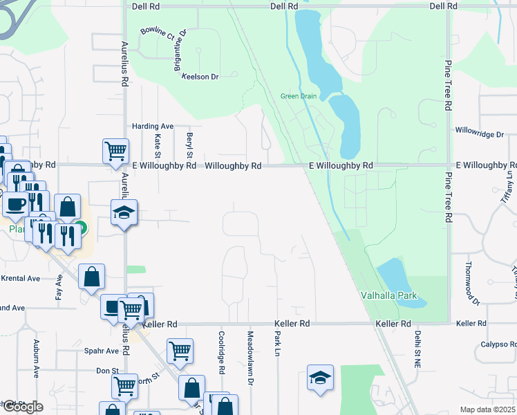 map of restaurants, bars, coffee shops, grocery stores, and more near 2446 Sharptail Lane in Delhi charter Township