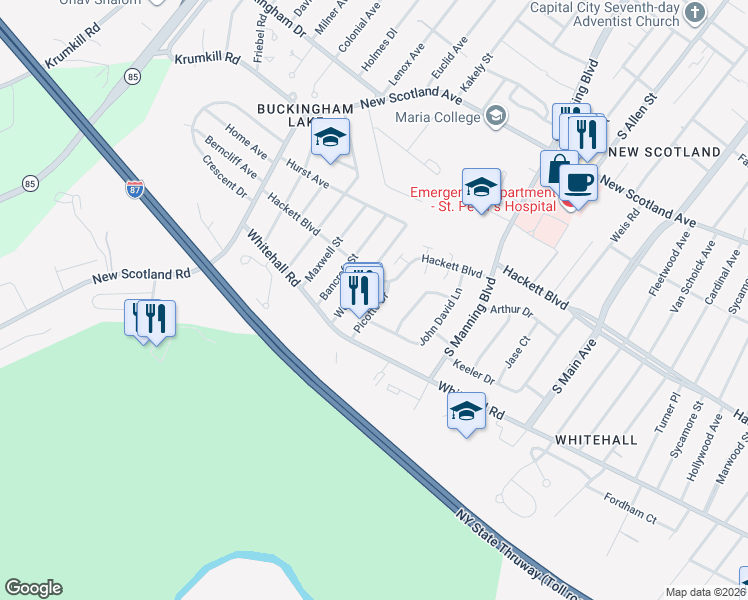 map of restaurants, bars, coffee shops, grocery stores, and more near 30 Picotte Drive in Albany