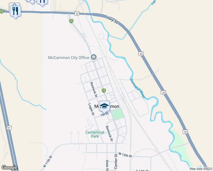 map of restaurants, bars, coffee shops, grocery stores, and more near 403 Front Street in McCammon