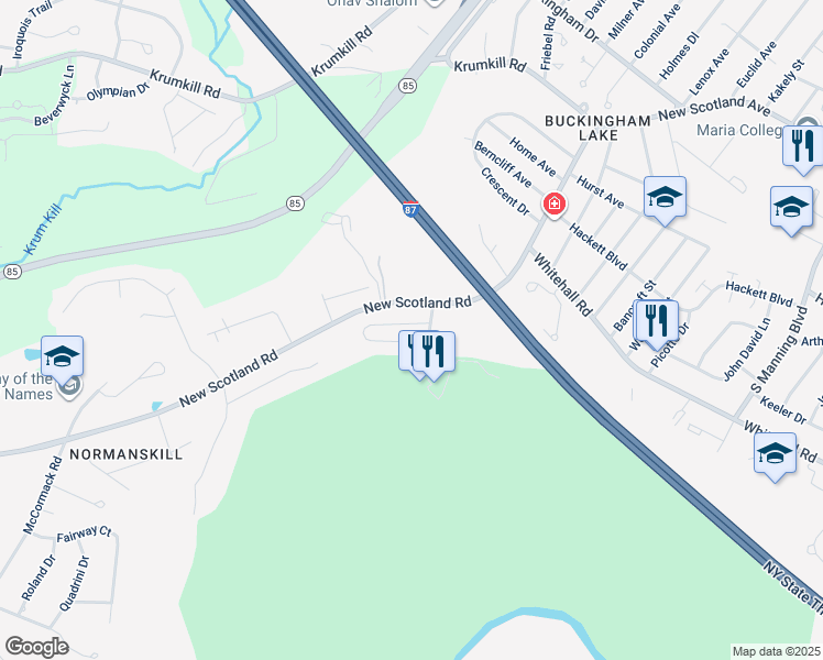 map of restaurants, bars, coffee shops, grocery stores, and more near 49 Par Circle in Albany