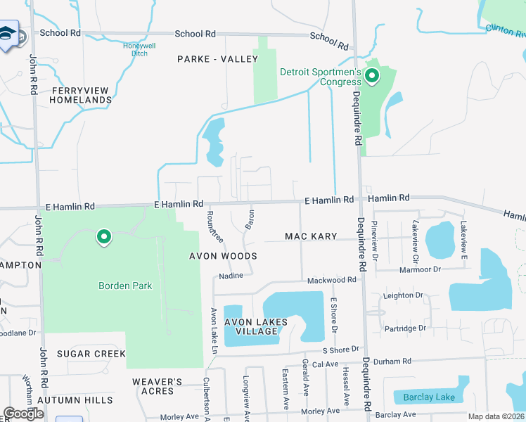 map of restaurants, bars, coffee shops, grocery stores, and more near 1676 East Hamlin Road in Rochester Hills
