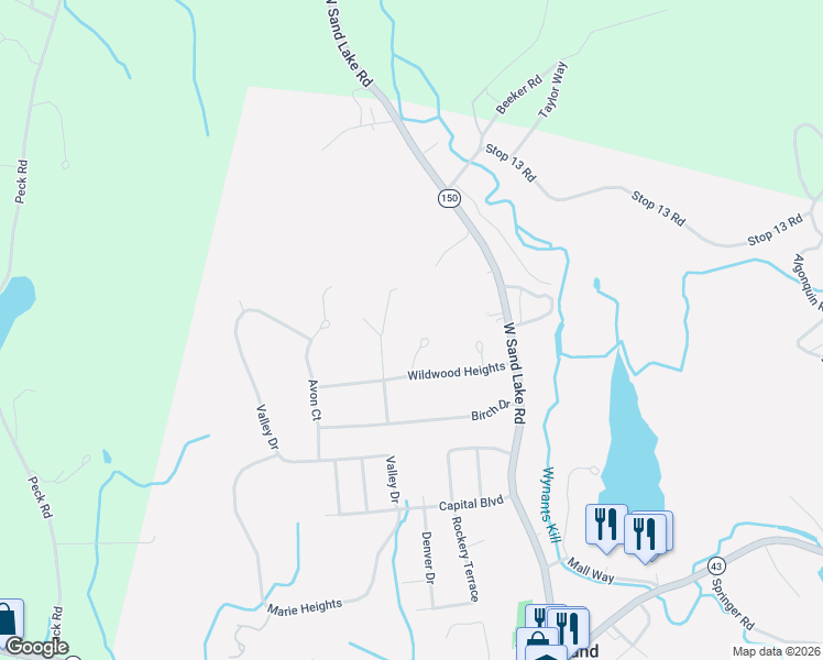 map of restaurants, bars, coffee shops, grocery stores, and more near 15 Shannon Court in West Sand Lake