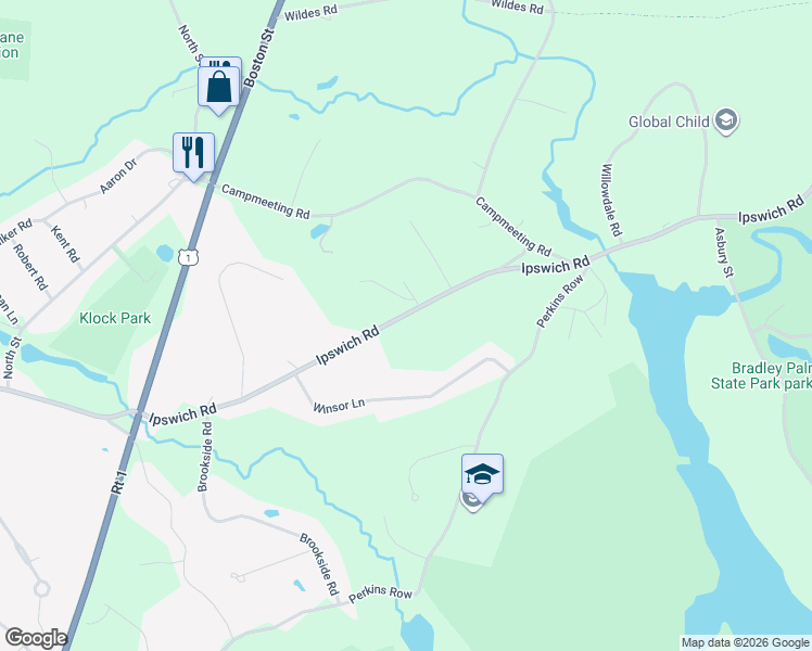map of restaurants, bars, coffee shops, grocery stores, and more near 183 Ipswich Road in Topsfield
