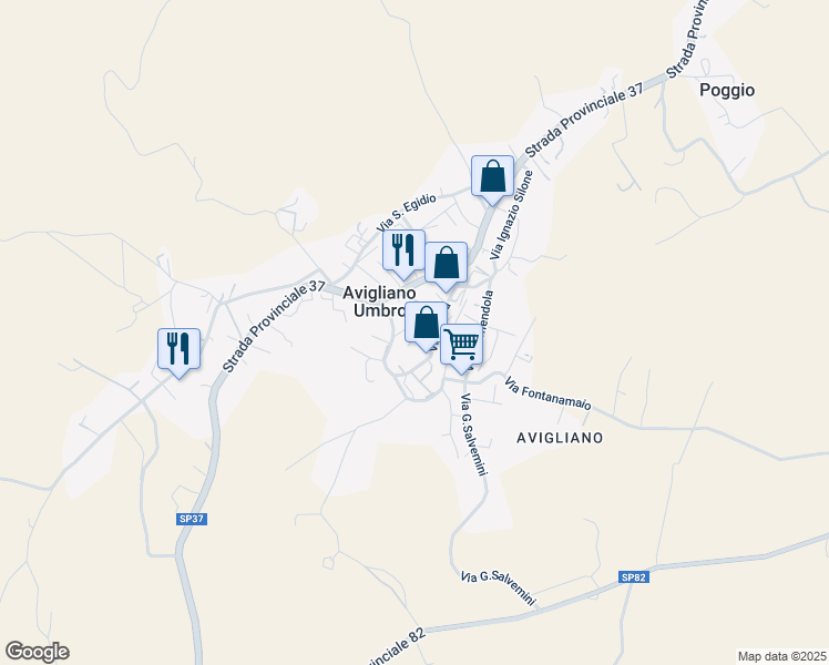 map of restaurants, bars, coffee shops, grocery stores, and more near 20 Via della Torre in Avigliano Umbro