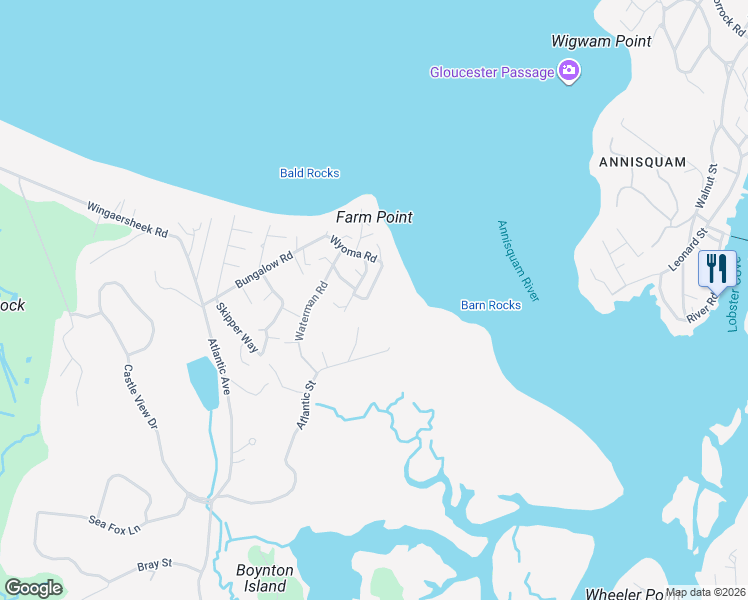 map of restaurants, bars, coffee shops, grocery stores, and more near 222R Atlantic Street in Gloucester