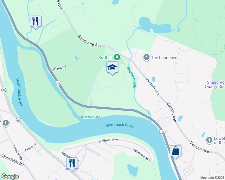 map of restaurants, bars, coffee shops, grocery stores, and more near 250 Pawtucket Boulevard in Tyngsborough