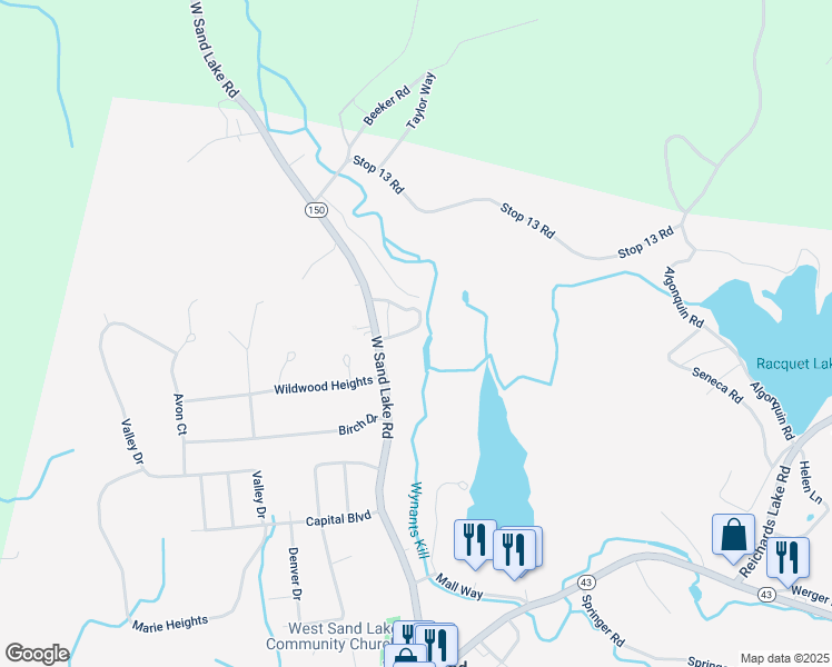 map of restaurants, bars, coffee shops, grocery stores, and more near 4 Sand Lake Springs Way in West Sand Lake