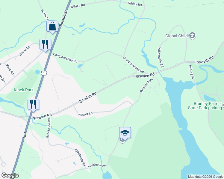 map of restaurants, bars, coffee shops, grocery stores, and more near 183 Ipswich Road in Topsfield