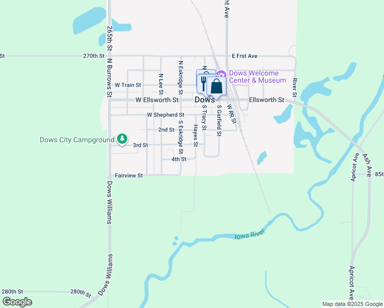 map of restaurants, bars, coffee shops, grocery stores, and more near 501-591 South Eskridge Street in Dows