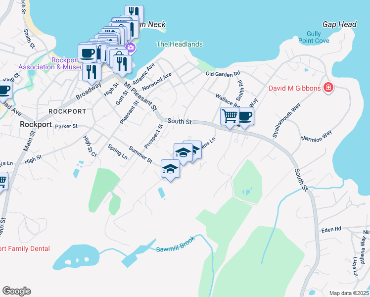 map of restaurants, bars, coffee shops, grocery stores, and more near 2 Canterbury Lane in Rockport