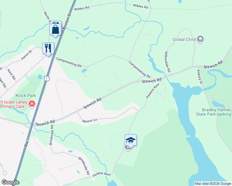map of restaurants, bars, coffee shops, grocery stores, and more near 184 Ipswich Road in Topsfield
