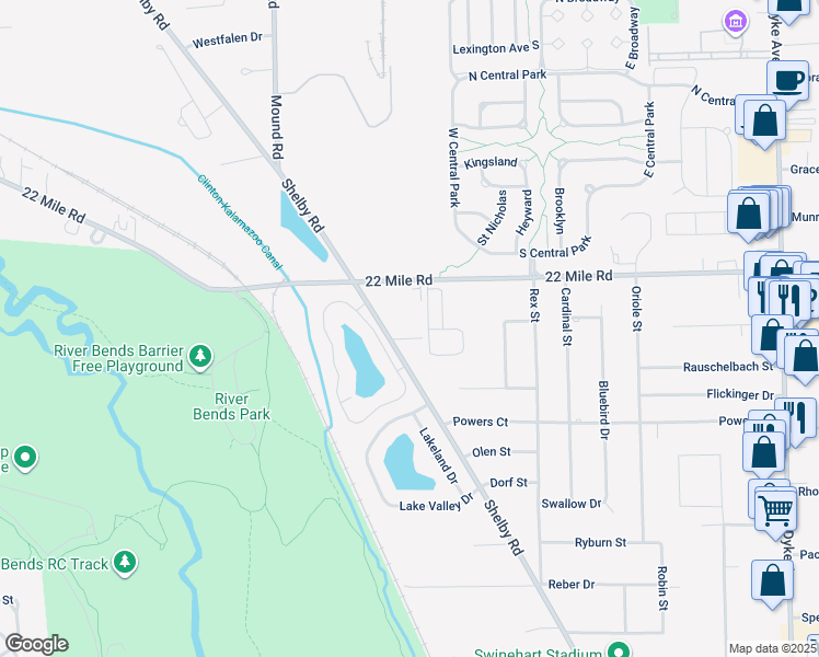 map of restaurants, bars, coffee shops, grocery stores, and more near 10 Amanda Lane in Macomb County